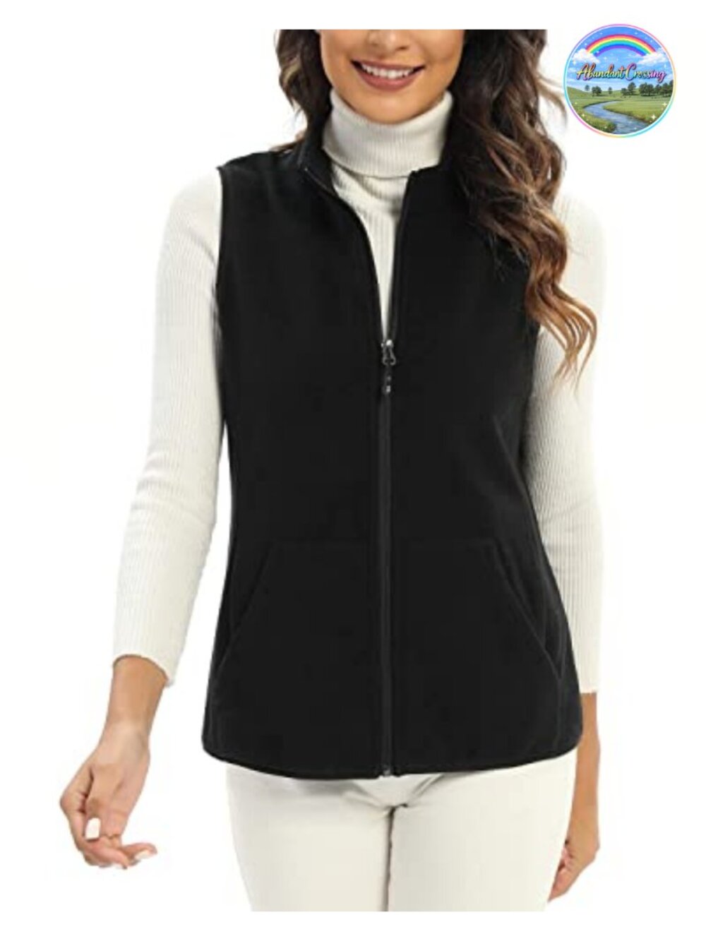 Lightweight Fleece Vest with 6 Pockets Sleeveless Zip-Up Daily Wear